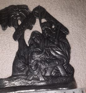 Vintage Pewter Nativity Candle Holder